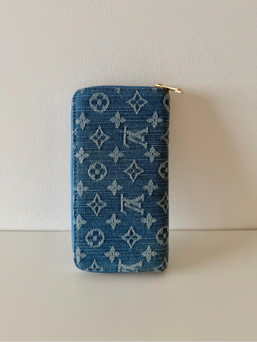 LV Denim Monogram Zip-Around Wallet in Blue with Gold Hardware - Picture 3 of 4